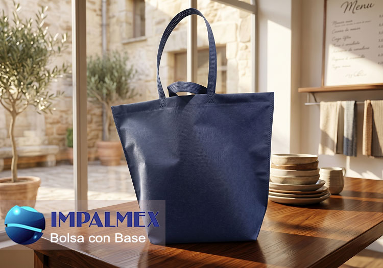 Bolsa ecológica de tela non-woven azul rey en polipropileno de alta resistencia, fabricada por Impalmex en León, Guanajuato. Ideal para publicidad y comercio, con acabado premium tipo forro koreano.