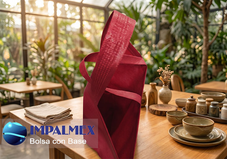 Bolsa ecológica de tela no tejida color rojo con textura de polipropileno fabricada por Impalmex