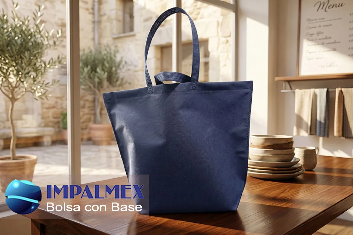Detalle de la textura de tela no tejida pellon en bolsa ecologica azul de alta resistencia