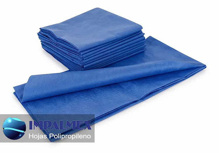 Lote de hojas de tela no tejida SMS azul hospitalario para campos quirúrgicos desechables de Impalmex.